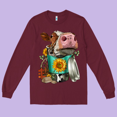 Simmental Cow Coffee Cup Long Sleeve Tee Designed By Fadigitalartstudio