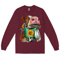 Burgundy Simmental Cow Coffee Cup Long Sleeve Tee - FaDigitalArtStudio