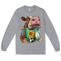 Heather Grey Simmental Cow Coffee Cup Long Sleeve Tee - FaDigitalArtStudio