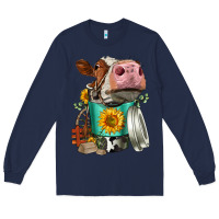 Navy Simmental Cow Coffee Cup Long Sleeve Tee - FaDigitalArtStudio