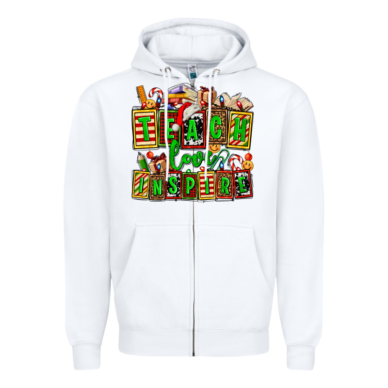 Teach Love Inspire With Christmas And Teacher Elements Zipper Hoodie by AdoDesignShop | Teevron