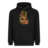 Black Leopard Floral Peace Sign Heavyweight Hoodie - Jasminsmagicworld
