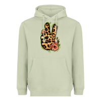 Matcha Leopard Floral Peace Sign Heavyweight Hoodie - Jasminsmagicworld