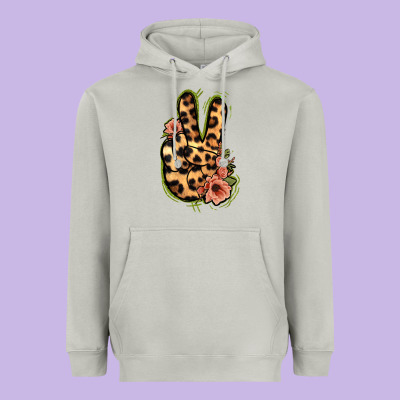 Leopard Floral Peace Sign Heavyweight Hoodie Designed By Jasminsmagicworld