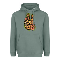 Sage Leopard Floral Peace Sign Heavyweight Hoodie - Jasminsmagicworld