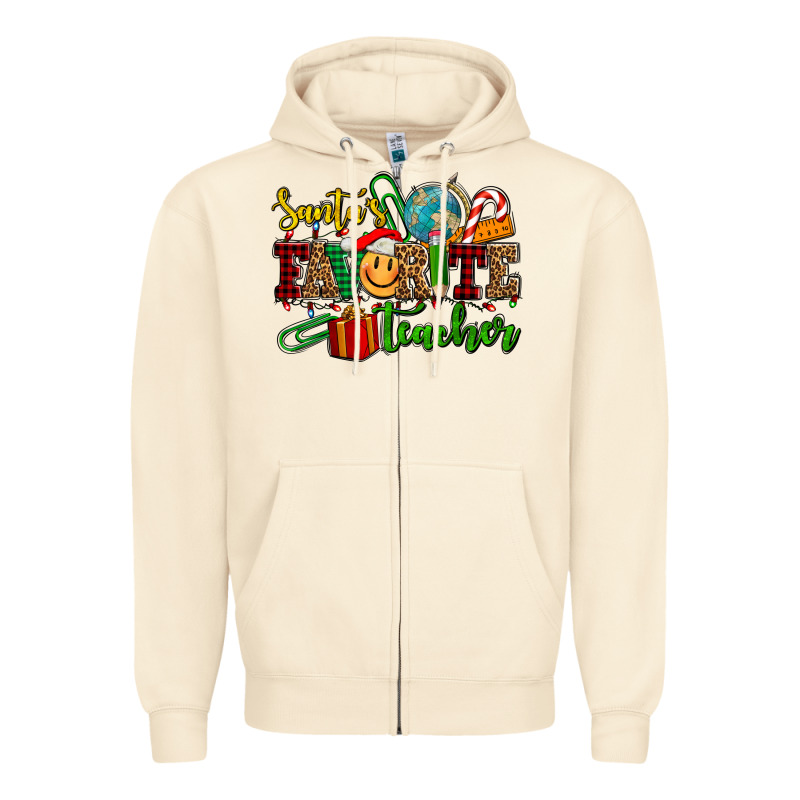 Santa's Favorite Teacher Zipper Hoodie by AdoDesignShop | Teevron