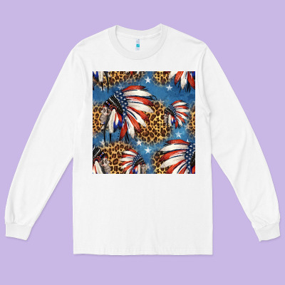 4th Of July Indian Headdress Seamless Pattern Long Sleeve Tee Designed By Hra Design Shop