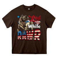 Chocolate Brown Red White Rawr Dinosaur T-Rex Heavy Core Tee - LillyAllenDesigns