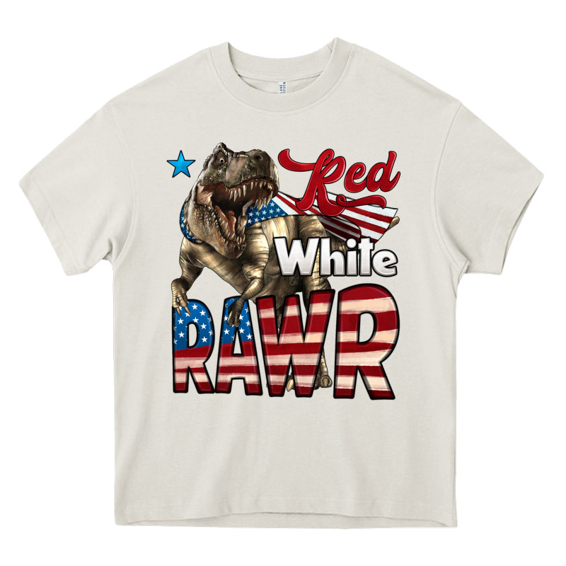 Red White Rawr Dinosaur T-rex Heavy Core Tee by LillyAllenDesigns | Teevron