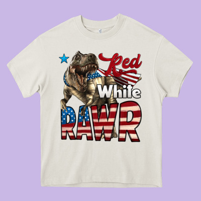 Red White Rawr Dinosaur T-rex Heavy Core Tee Designed By Lillyallendesigns