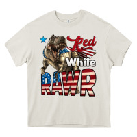 Cream Red White Rawr Dinosaur T-Rex Heavy Core Tee - LillyAllenDesigns