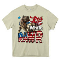 Mossy Red White Rawr Dinosaur T-Rex Heavy Core Tee - LillyAllenDesigns