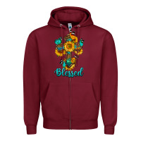 Burgundy cross with butterfly blessed Zipper Hoodie - BundleAndBundleShop