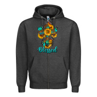 Charcoal Heather cross with butterfly blessed Zipper Hoodie - BundleAndBundleShop