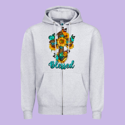 Cross With Butterfly Blessed Zipper Hoodie Designed By Bundleandbundleshop