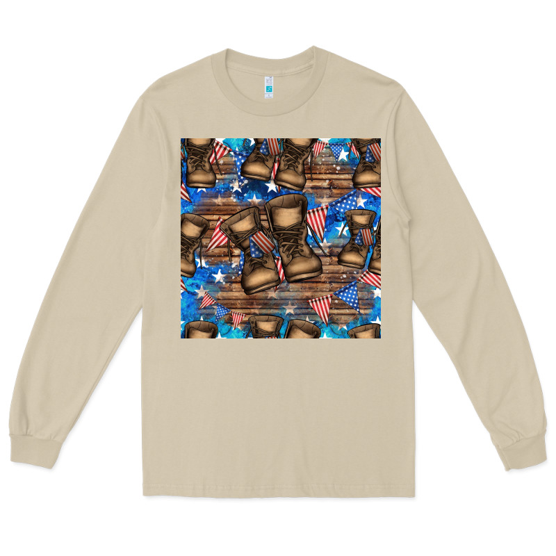 4th Of Juky Veteran Boots Seamless Pattern Long Sleeve Tee by HRA Design Shop | Teevron