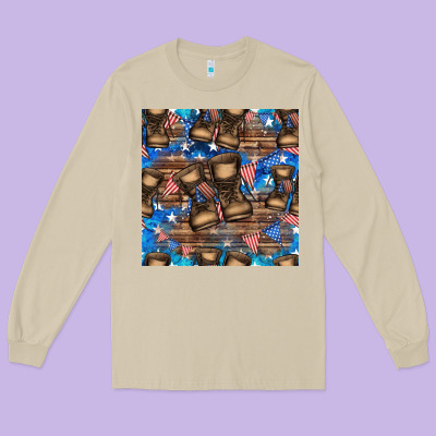 4th Of Juky Veteran Boots Seamless Pattern Long Sleeve Tee Designed By Hra Design Shop