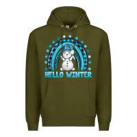 Army Green hello winter rainbow with snowman bbs Premium Hoodie - BundleAndBundleShop