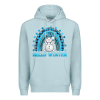 Blue Mist hello winter rainbow with snowman bbs Premium Hoodie - BundleAndBundleShop