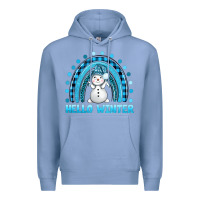 Colony Blue hello winter rainbow with snowman bbs Premium Hoodie - BundleAndBundleShop