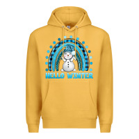 Mustard hello winter rainbow with snowman bbs Premium Hoodie - BundleAndBundleShop