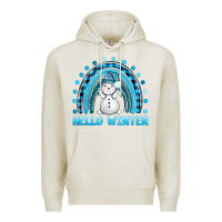 Oatmeal Heather hello winter rainbow with snowman bbs Premium Hoodie - BundleAndBundleShop