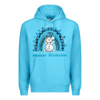 Ocean Blue hello winter rainbow with snowman bbs Premium Hoodie - BundleAndBundleShop