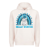 Pale Pink hello winter rainbow with snowman bbs Premium Hoodie - BundleAndBundleShop