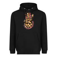 Black Pink Glitter Leopard Peace Sign Heavyweight Hoodie - Jasminsmagicworld