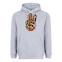 Heather Grey Pink Glitter Leopard Peace Sign Heavyweight Hoodie - Jasminsmagicworld