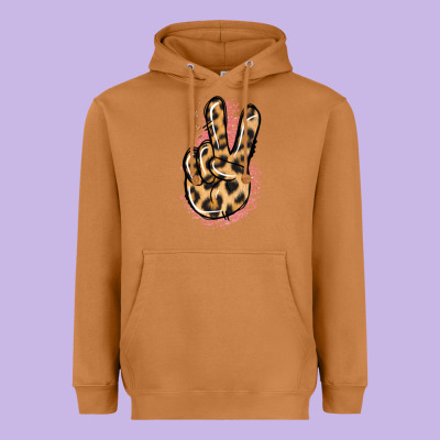 Pink Glitter Leopard Peace Sign Heavyweight Hoodie Designed By Jasminsmagicworld