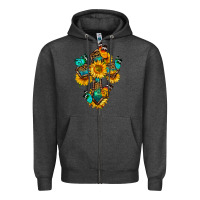 Charcoal Heather cross with butterfly Zipper Hoodie - BundleAndBundleShop