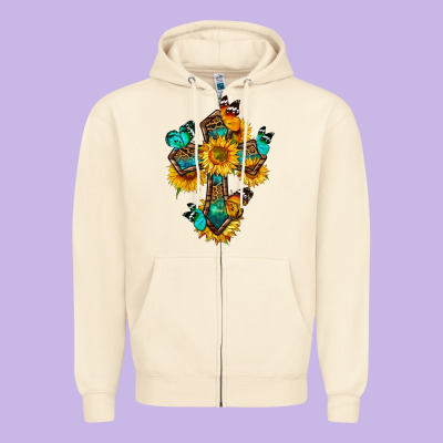 Cross With Butterfly Zipper Hoodie Designed By Bundleandbundleshop