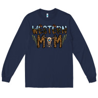 Navy western mom Long Sleeve Tee - CowhideDigitalArt