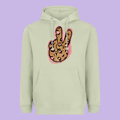 Gold Glitter Pink Leopard Peace Sign Heavyweight Hoodie Designed By Jasminsmagicworld