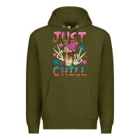 Army Green just chill with coffee bean bbs Premium Hoodie - BundleAndBundleShop