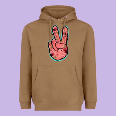 Pink Floral Glitter Peace Sign Heavyweight Hoodie Designed By Jasminsmagicworld