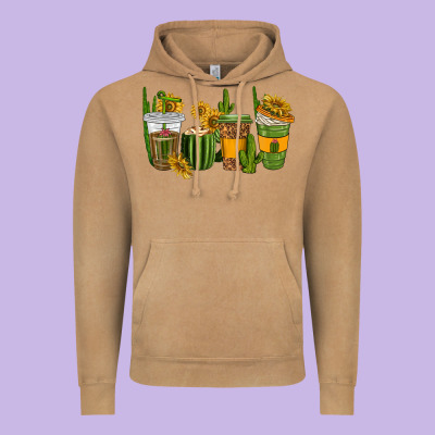 Cactus Coffee Cups Vintage Hoodie Designed By Texasbilliewilder