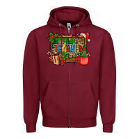 Burgundy christmas teacher and coffe cup with board Zipper Hoodie - AdoDesignShop