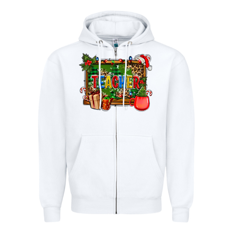 Christmas Teacher And Coffe Cup With Board Zipper Hoodie by AdoDesignShop | Teevron