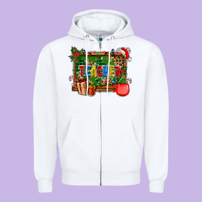 Christmas Teacher And Coffe Cup With Board Zipper Hoodie Designed By Adodesignshop