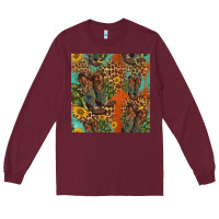 Burgundy western boots and sunflowers seamless pattern Long Sleeve Tee - HRA Design Shop
