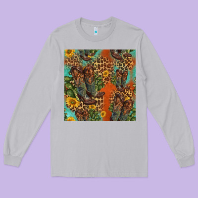 Western Boots And Sunflowers Seamless Pattern Long Sleeve Tee Designed By Hra Design Shop
