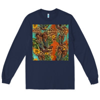 Navy western boots and sunflowers seamless pattern Long Sleeve Tee - HRA Design Shop
