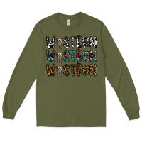 Army Green western western western Long Sleeve Tee - CowhideDigitalArt