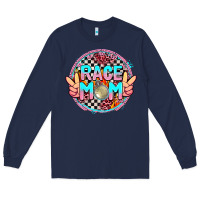 Navy race mom with leopard and peace hand Long Sleeve Tee - AdoDesignShop
