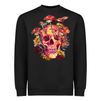 Black Floral skeleton with mushrooms Heavyweight Sweatshirt - RanaPortraitStore