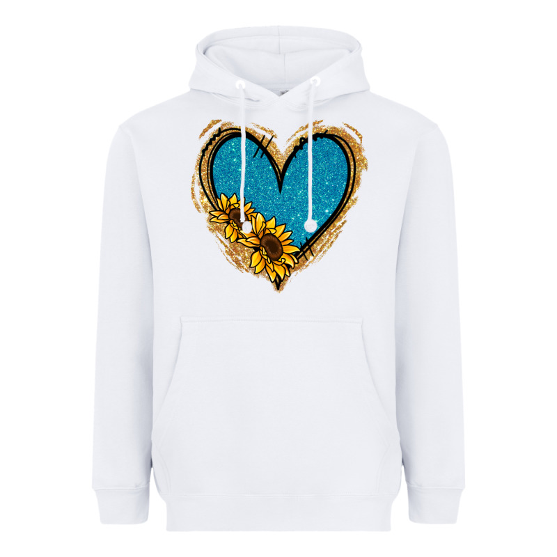 Gold Glitter Sunflower Blue Heart Heavyweight Hoodie by Jasminsmagicworld | Teevron