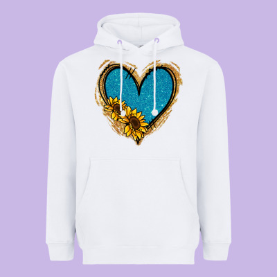 Gold Glitter Sunflower Blue Heart Heavyweight Hoodie Designed By Jasminsmagicworld