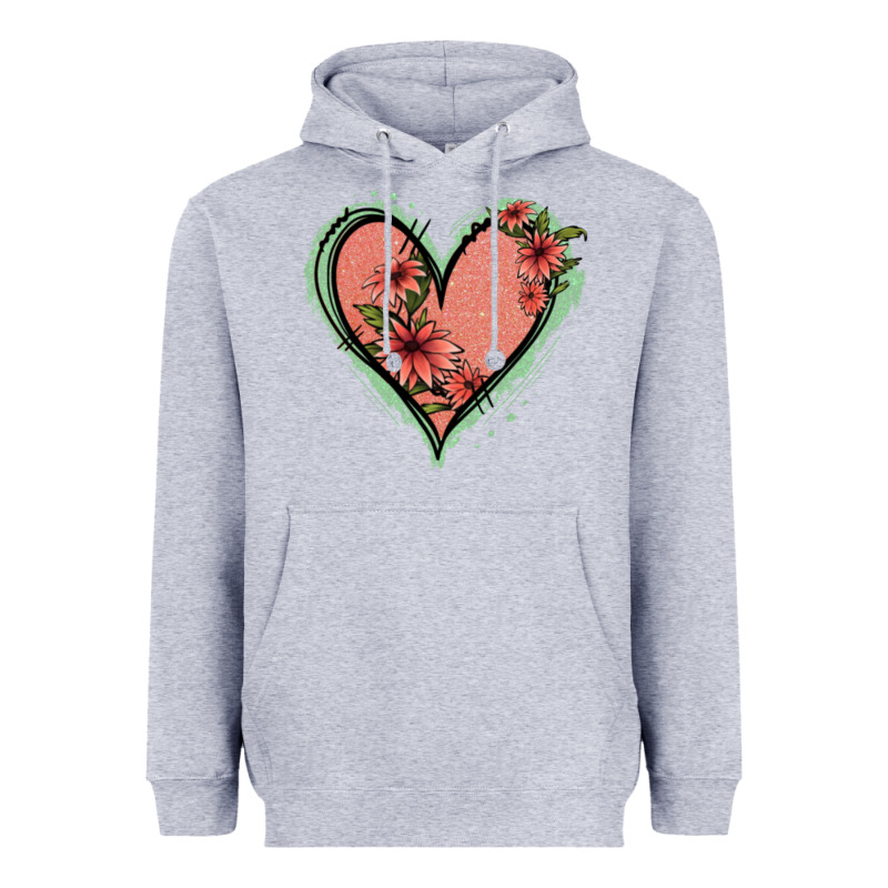 Pink Glitter Floral Heart Heavyweight Hoodie by Jasminsmagicworld | Teevron